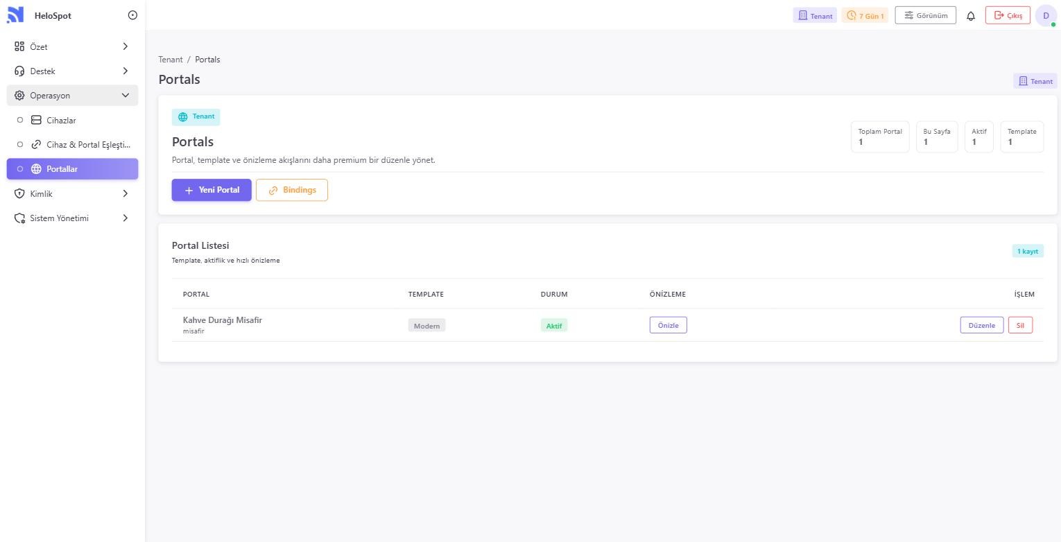 Portal listesi: template, durum ve hızlı önizleme
